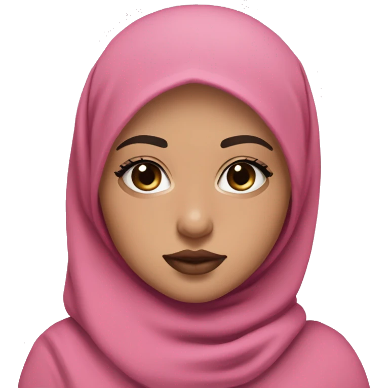 light skin with dark eyes eyeligner and lashes and black hijab jersey style and pink lips but natural pink and cute face emoji