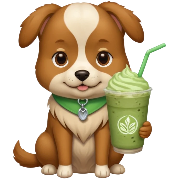 Ah dog who is holding a iced matcha latte emoji