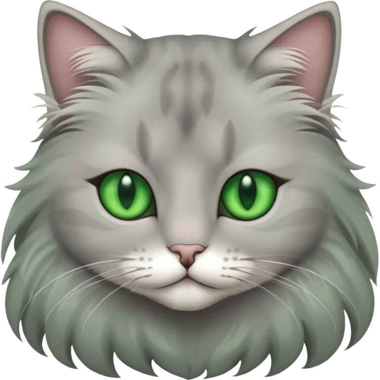 Gray long haired green eyed cat emoji