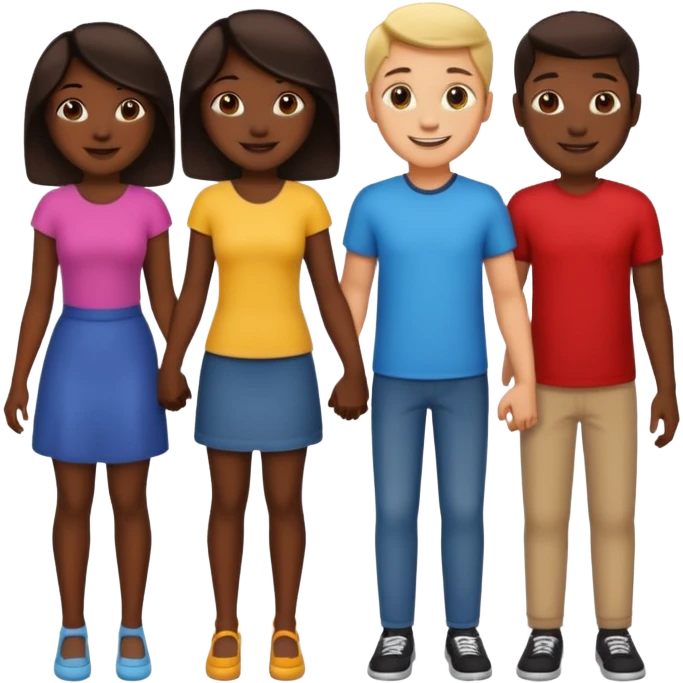 Multiple of friends with dark skin females and males holding hands emoji
