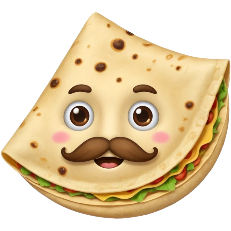 a flying tortillo with a thick mustache, no handlebar corners on the mustache emoji
