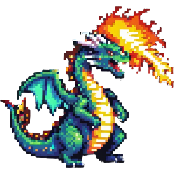 pixel art dragon breathing fire emoji