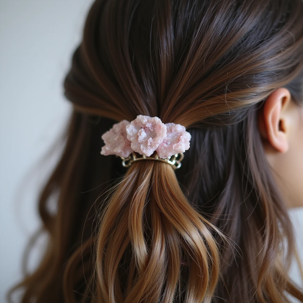 realistic hairclip with rose quartz gemstone, photorealistic style, detailed, high resolution emoji