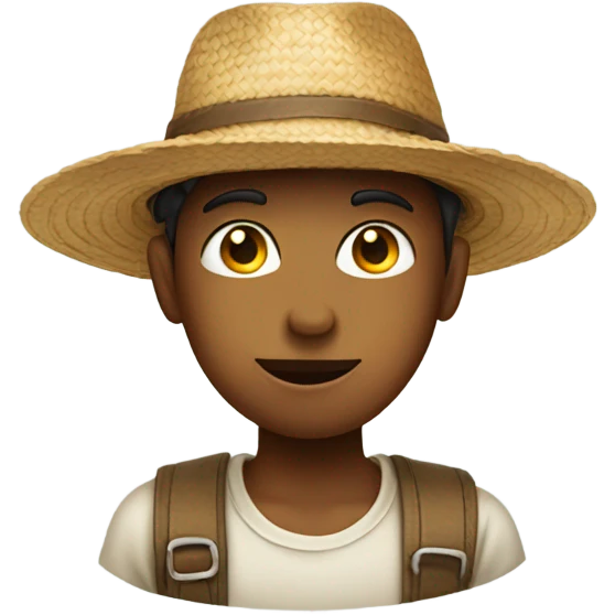 Boy with slanted eyes and straw hat  emoji