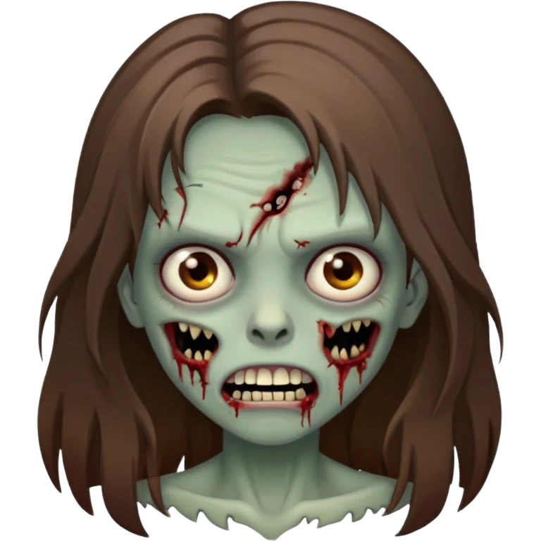 Girl zombie with brown long hair with teeth and serious face  emoji