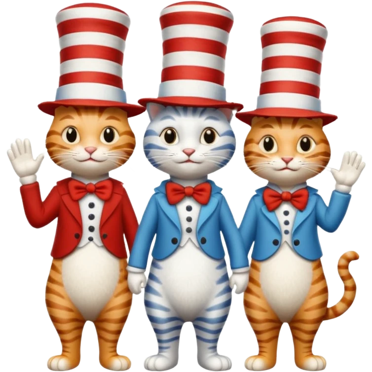 Cat in the hat and thing one and thing two marching emoji