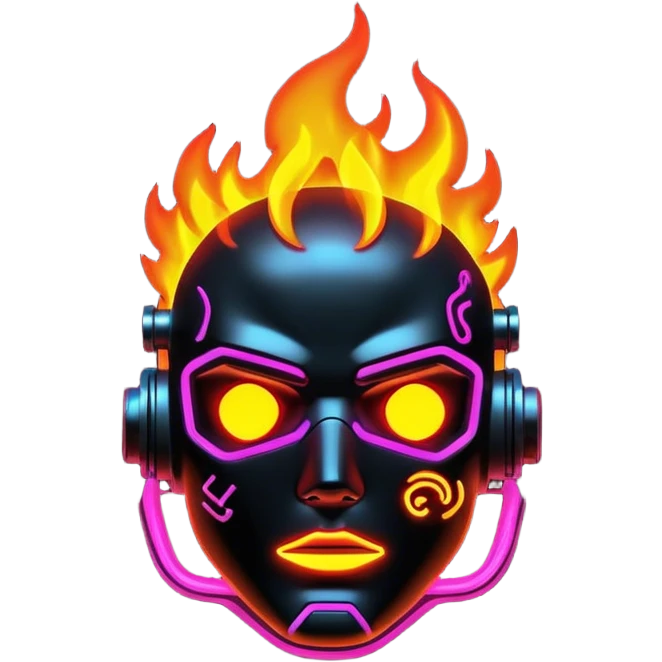 Fire cyberpunk outline neon emoji