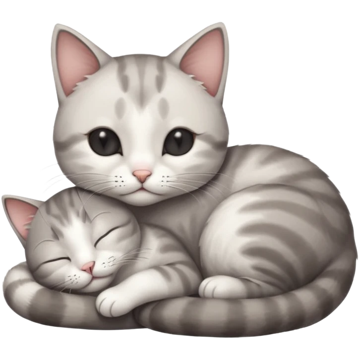 grey and white small cat with its eyes closed lying down leaning on his elbow with his paw curled under his head holding it up emoji