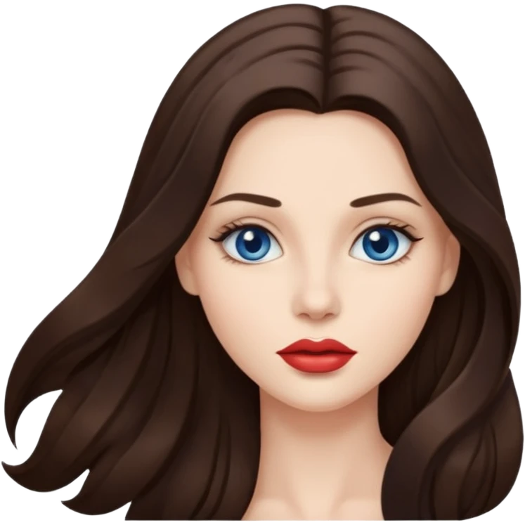 Woman with fair skin long brunette hair dark blue eyes and full lips emoji
