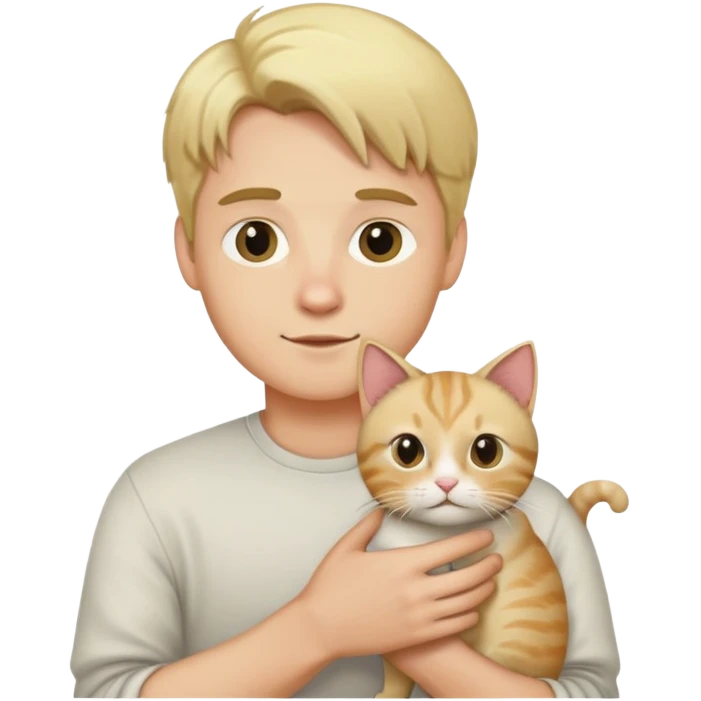 Men with blond hair holding cat emoji