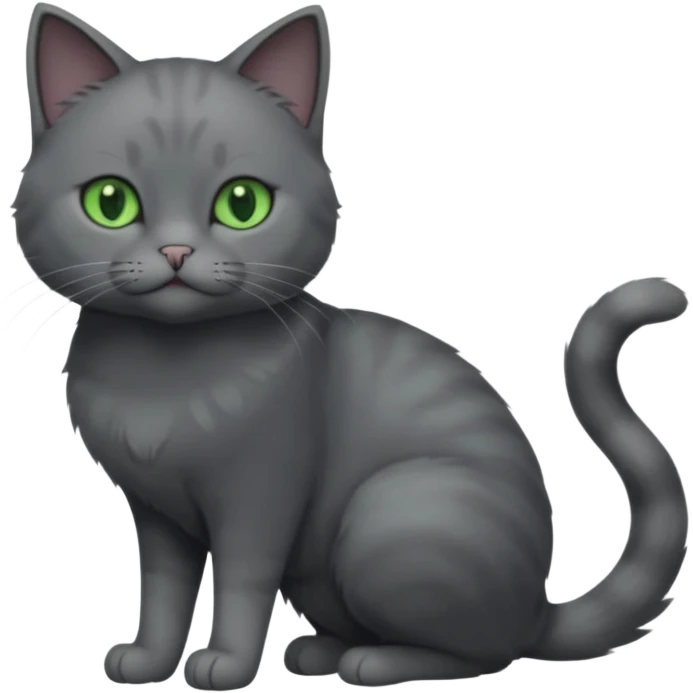 full body view of beautiful female solid dark grey cat with green eyes, grey face, white toes and white patch on chest emoji