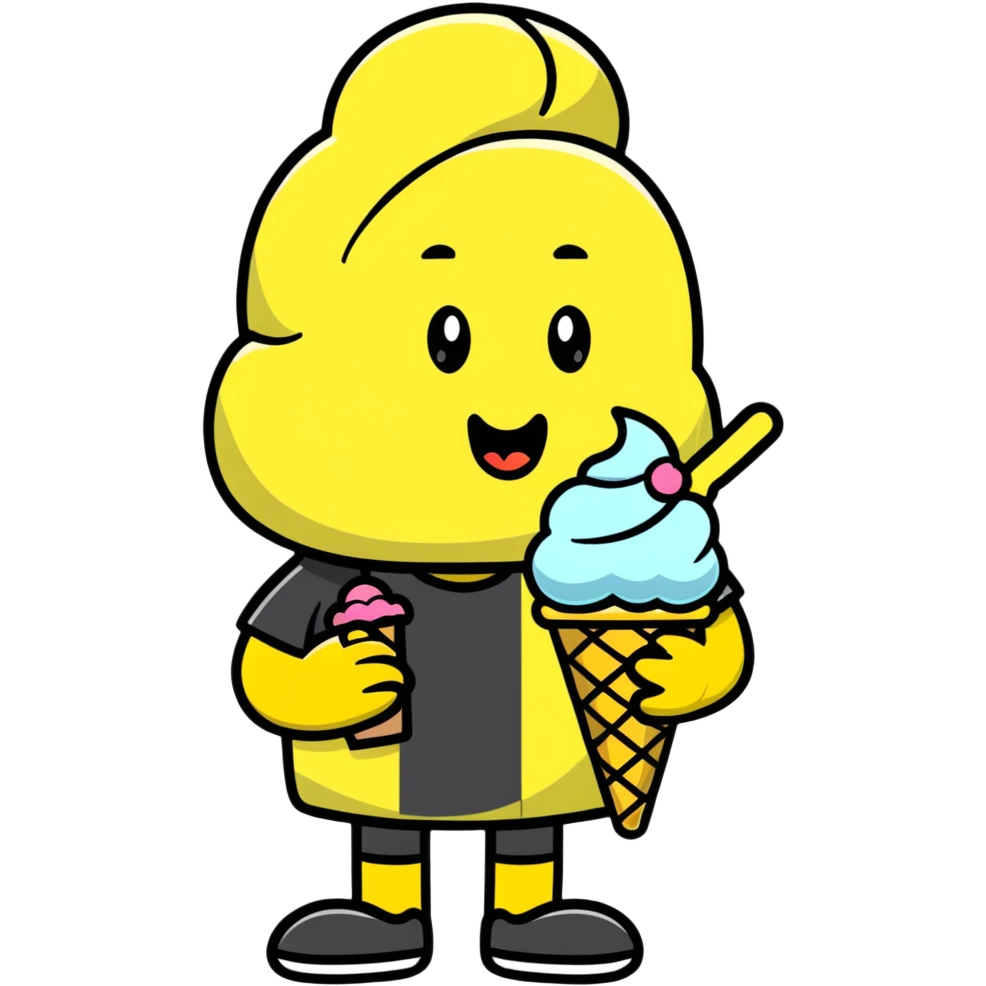 Yellow man with black shirt eating a vanilla ice cream in a cone emoji