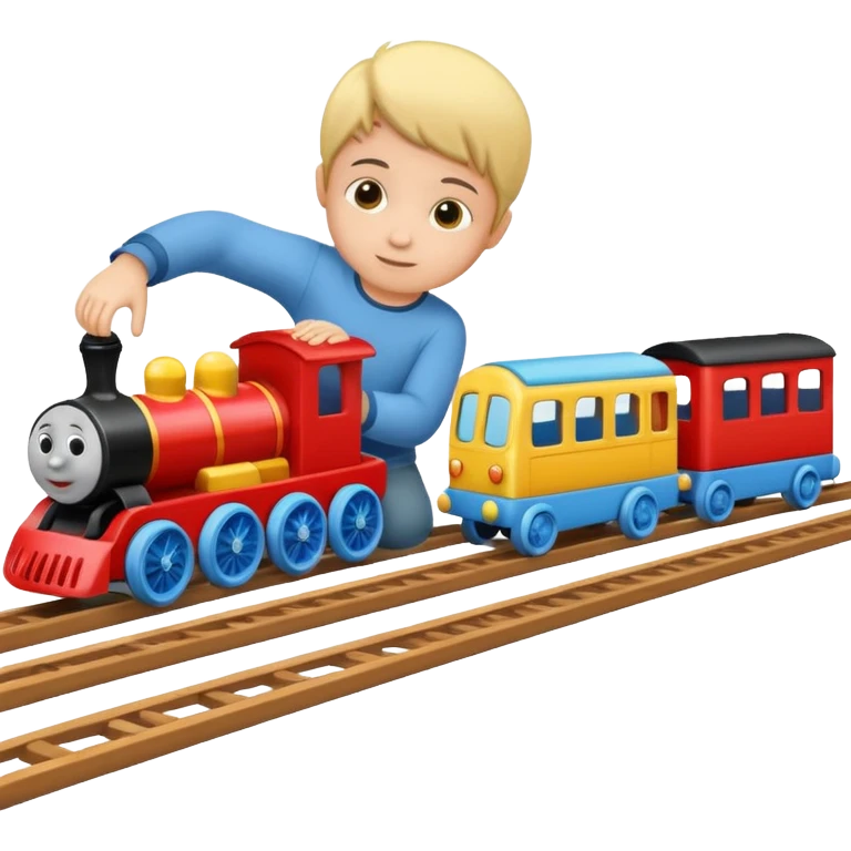 child playing with both toy cars and trains emoji