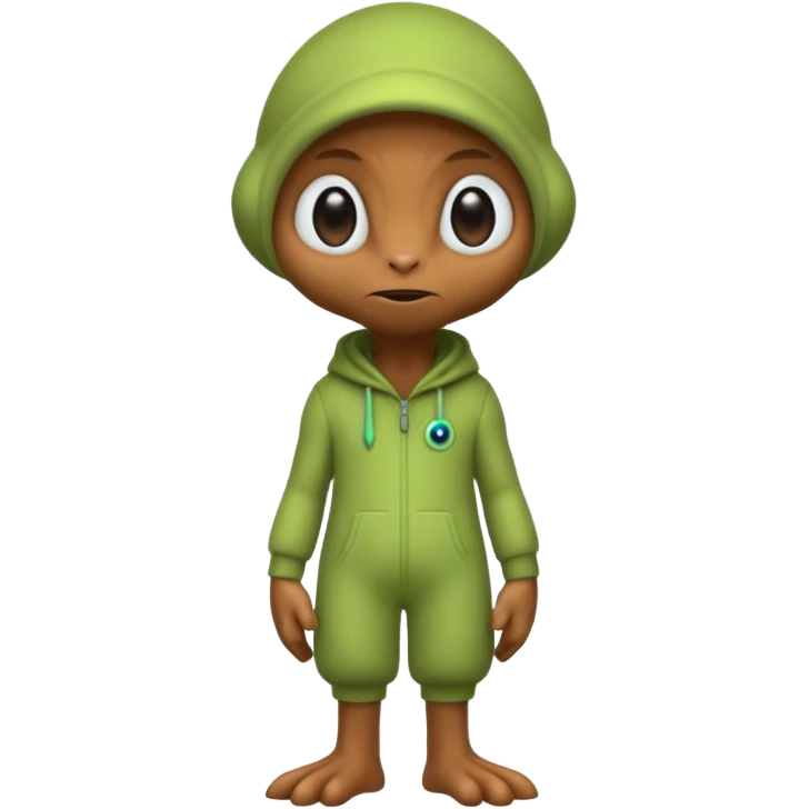 full body ...cute peacefull alien furry with 2 legs ....it has 1 eye....stands upright and looks intelligent ...wears clothing. not green..looks happy and cuddly... doesnt have eyes on face, there is a appendage coming from top of head with a single large eye emoji