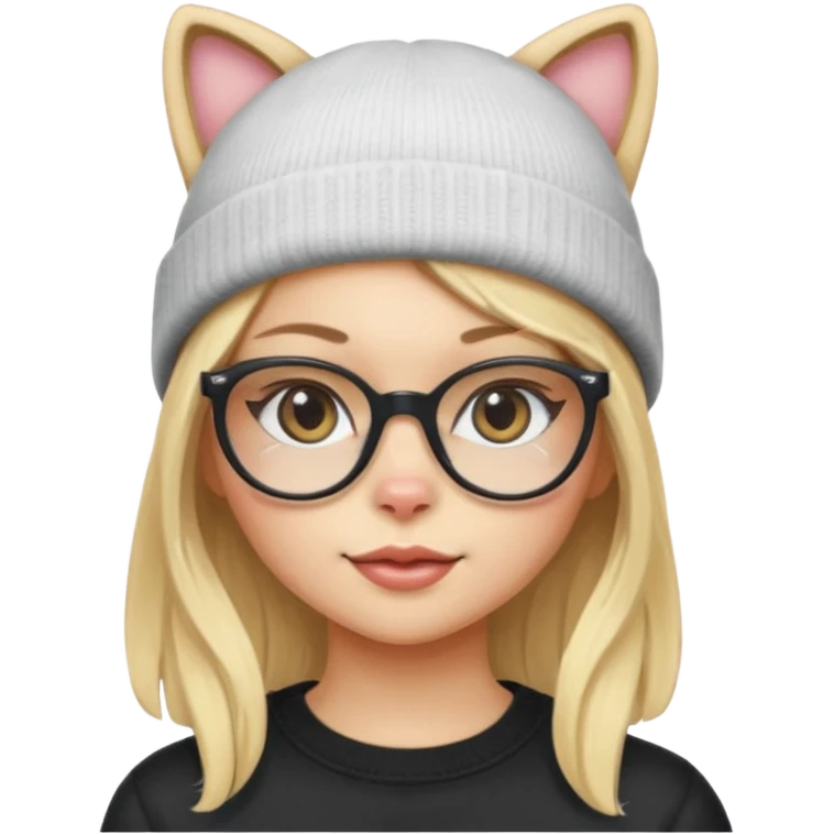 Blonde girl wearing cat  glasses and beanie emoji