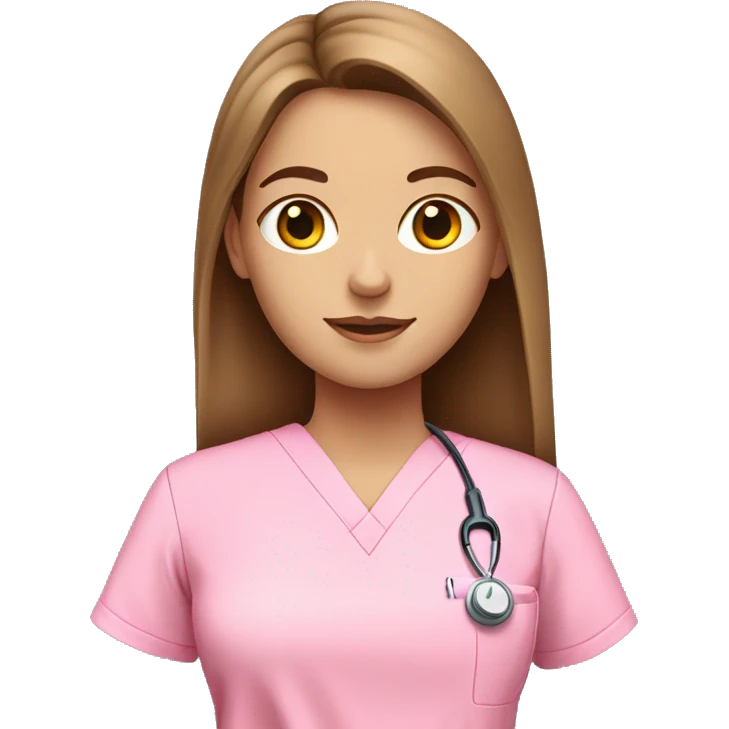 White girl with long brown hair in pink scrubs  emoji
