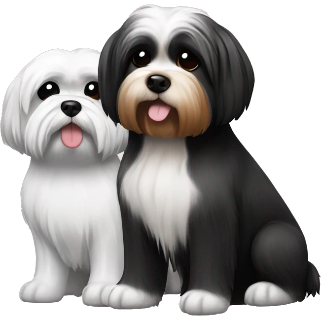 Black and white Lhasa apso dog and marron and white Lhasa apso couple emoji