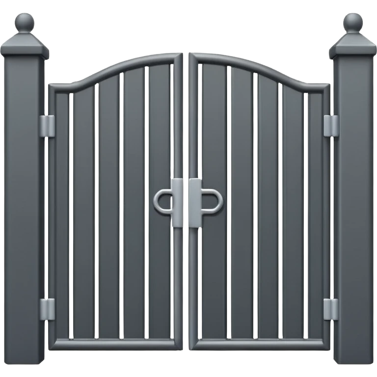 Flat emoji-style icon of automatic driveway gates.
Two solid gate panels opening to the sides.
Modern metal gates, simple design.
Clean vector style, minimalistic.
No text, no people, no buildings.
Centered, plain or transparent background.
Emoji style, iOS / Apple emoji look.
 emoji