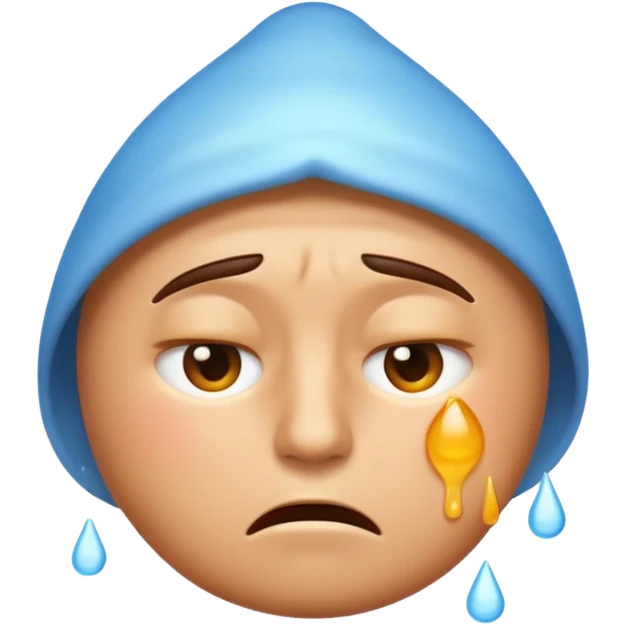 Apple-style emoji illustration of a person sweating, overheated face with sweat drops, half-closed exhausted eyes, annoyed or angry expression, soft 3D emoji style, smooth gradients, rounded shapes, centered composition. emoji