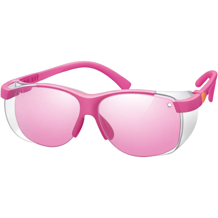 pink laboratory safety glasses, wraparound design with pink-tinted lenses, scientific eyewear emoji