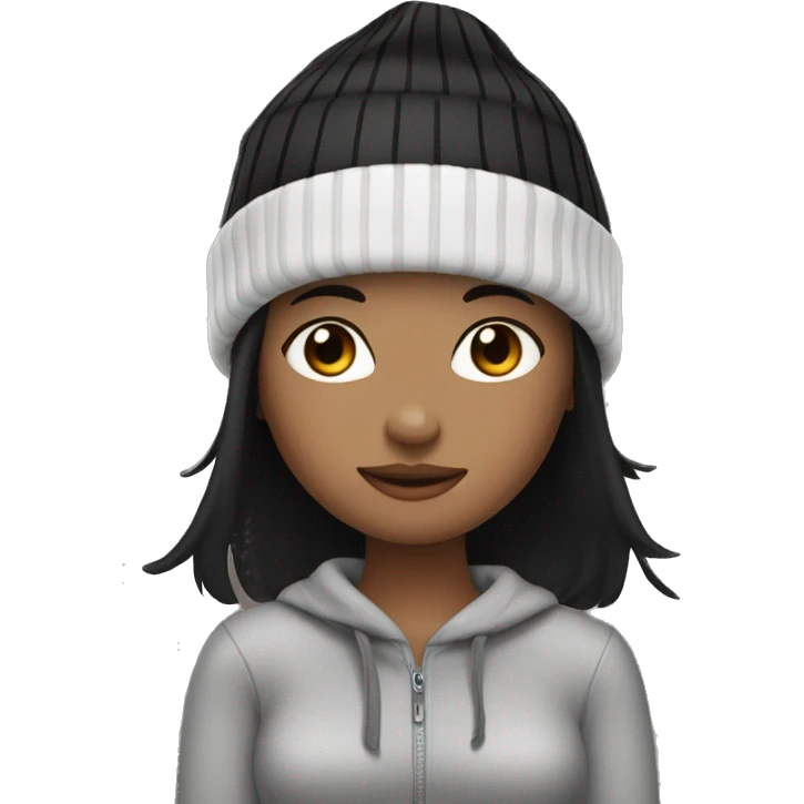 White girl with short black hair wearing a beanie  emoji