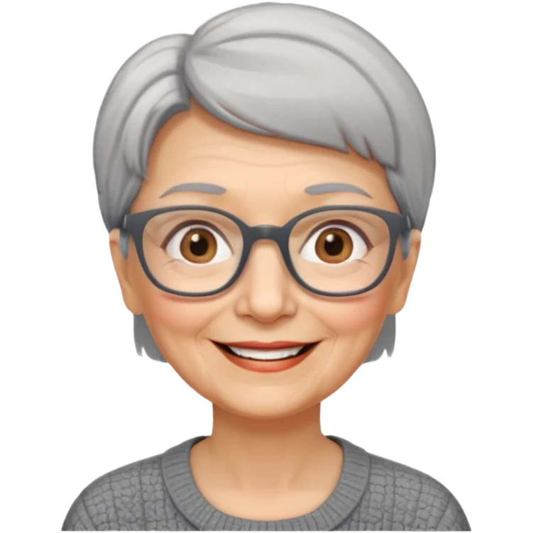 Old woman square glasses short gray straight hair emoji