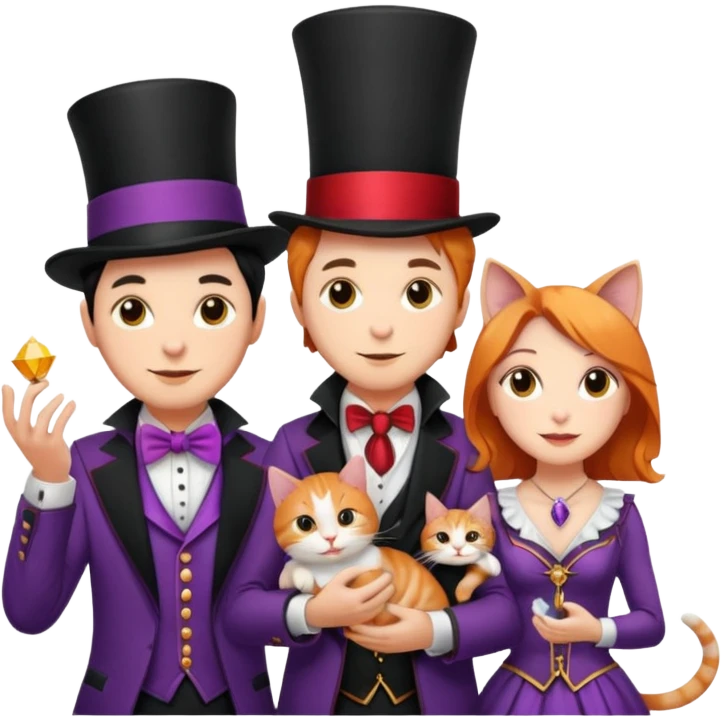 magician couple and their pet cat emoji