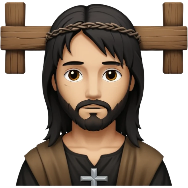 jesus-body-on-the-cross, with black edgy  Emo hair emoji