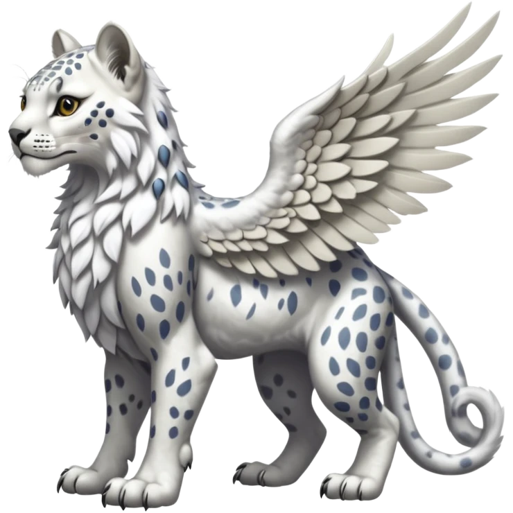 Albino white-furred Snow-Leopard-Gryphon-griffin-chimera-hybrid, full body emoji