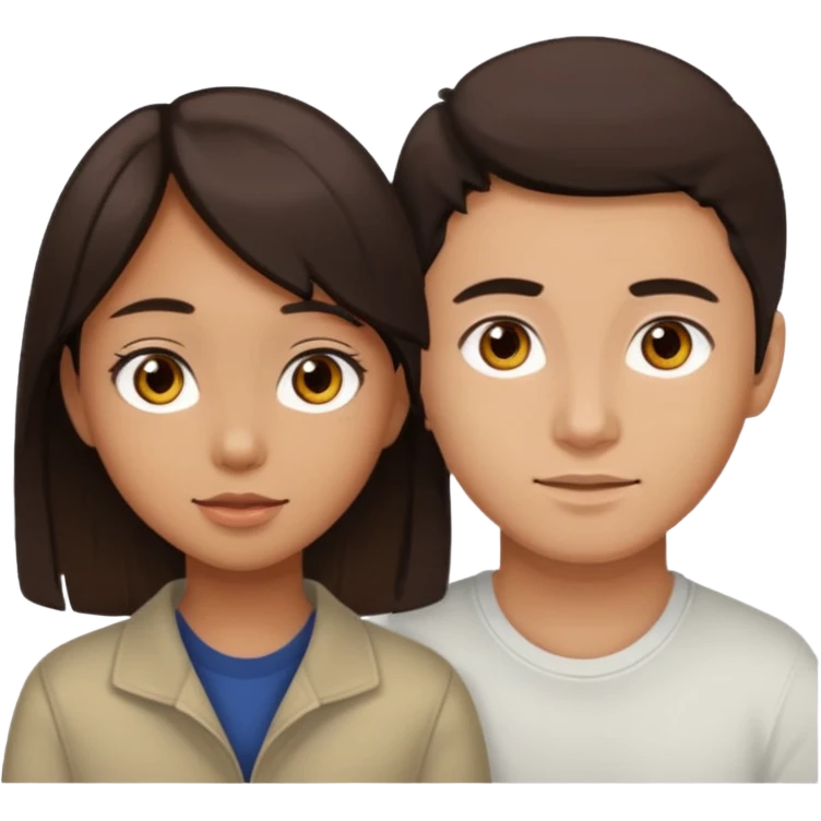 A darker Asian girl with brown eyes and dark brown hair, with her white boyfriend who has hazel eyes and light brown hair. emoji