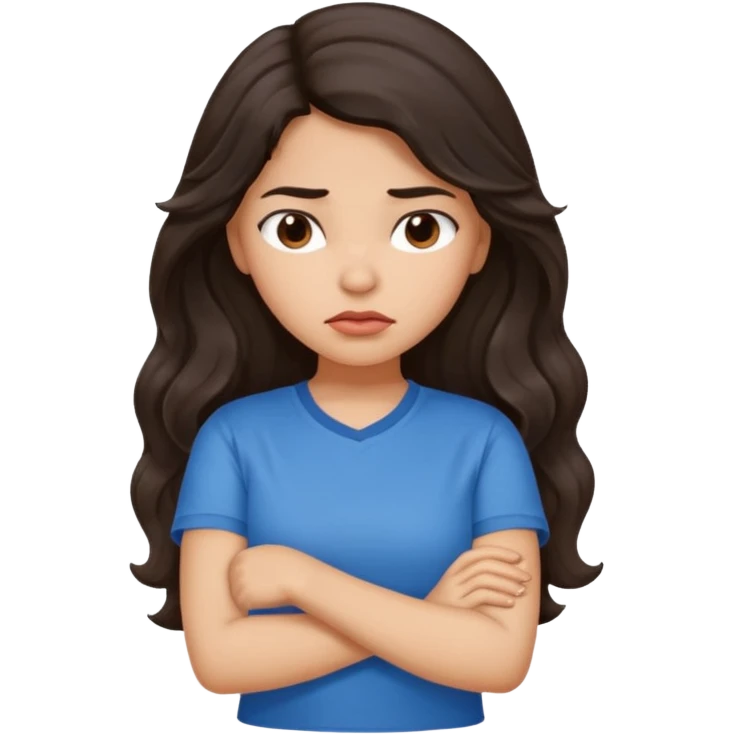 Hispanic girl with long wavy hair crossing her arms and pouting emoji