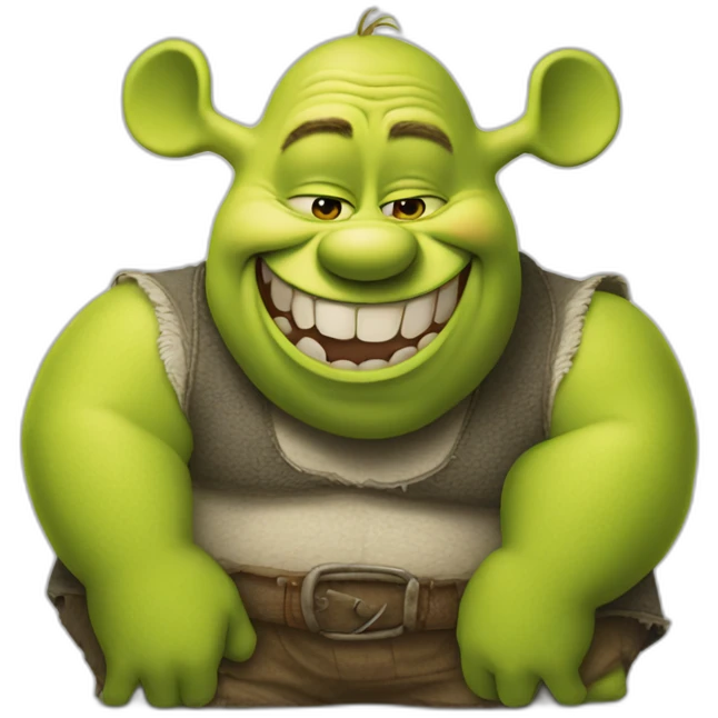 Mickey Mouse bending down behind Shrek emoji