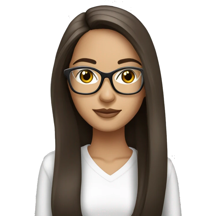 Beautiful brunette straight long hair with octagonal white frame glasses emoji
