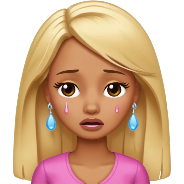 Sad brown skin blonde barbie crying with tears  emoji