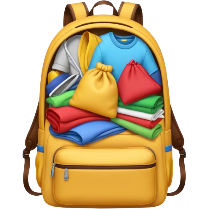 Emoji-style backpack overflowing with clothes emoji
