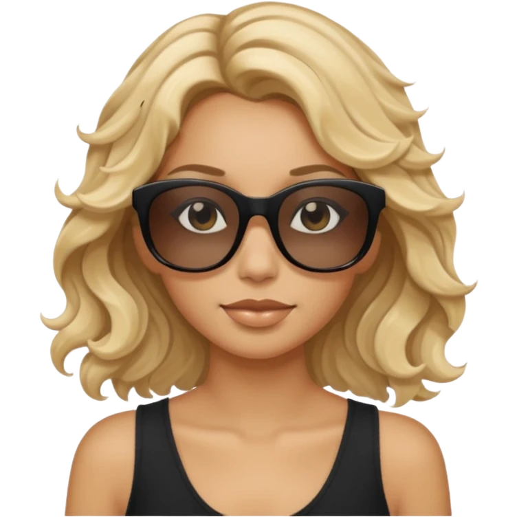 a tan woman with wavy blonde hair wearing skinny black rectangular sunglasses emoji