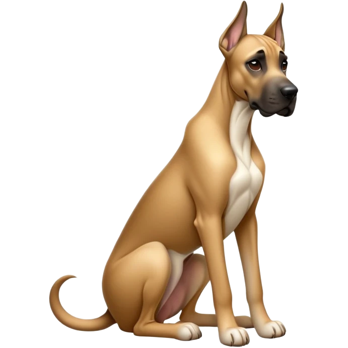 cinematic-[fawn great dane]-realistic-full-body-sitting-emoji,-tail-resting-loosely-beside-its-paws,-head-tilted-dramatically,-sleek-[fawn]-fur,-simplified-yet-realistic-focused-features,-highly-detailed,-glowing-with-an-almost-sarcastic-glow emoji