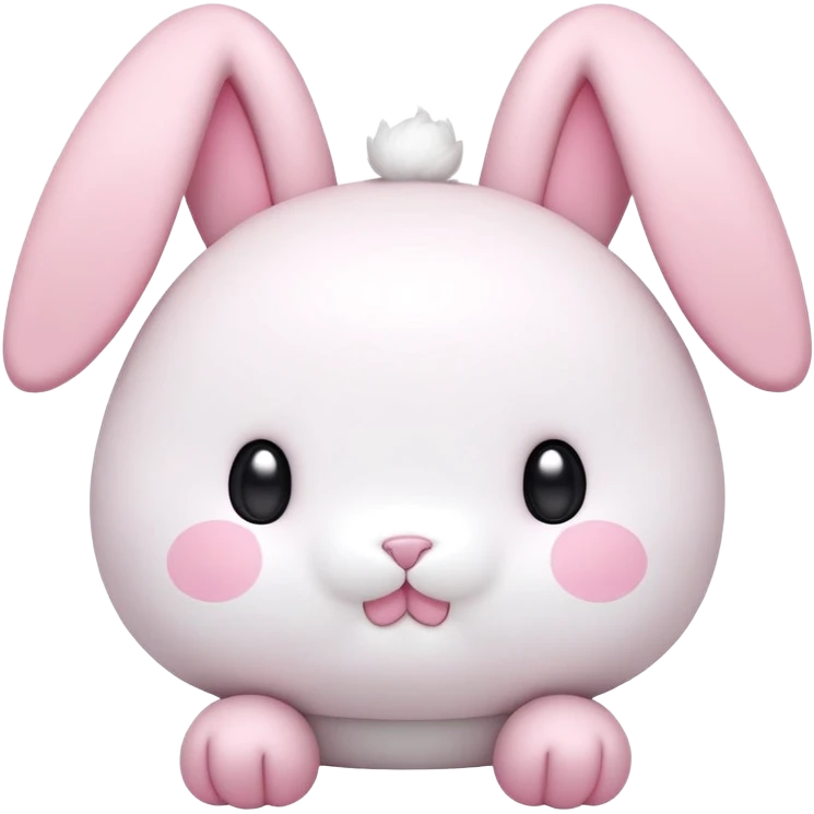 A pudgy bunny in authentic Sanrio style exactly like My Melody, two long floppy ears, round face, very minimal facial features with just simple eyes and tiny mouth, tiny spikes, light pink and white colors, small bow, ultra kawaii and simple emoji