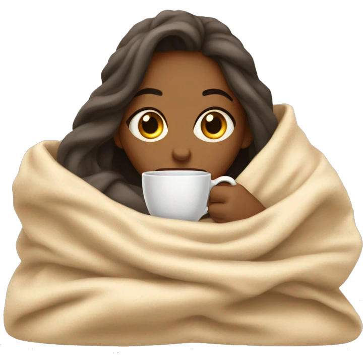 girl inside a blanket sipping coffee eyes closed emoji