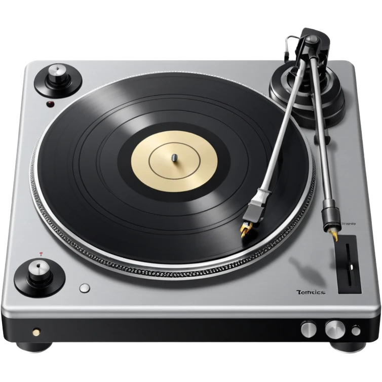 Technics turntable, perfect proportions, smooth wax-like texture, detailed platter and tonearm, silver and black color scheme emoji