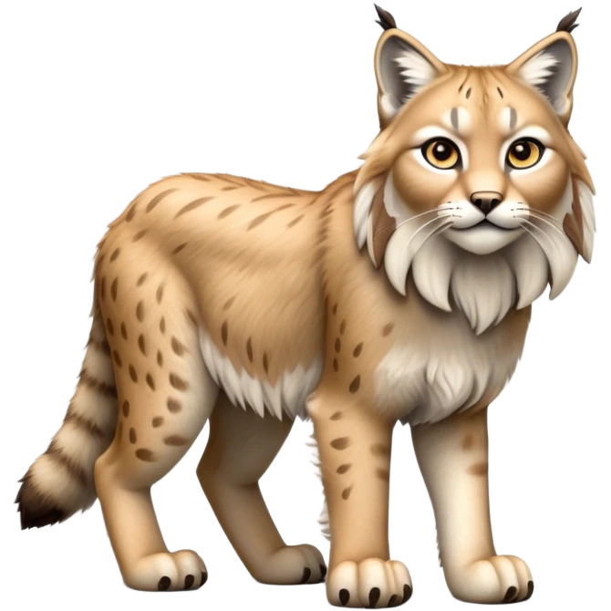 Cinematic-Lynx-Realistic-Full-Body-Standing on all fours-Emoji – head tilted dramatically, fur with faint spotting, long legs and large paws poised elegantly, simplified yet realistic focused features, highly detailed, glowing with an almost sarcastic glow zoomed out showing fluffy shoulders emoji