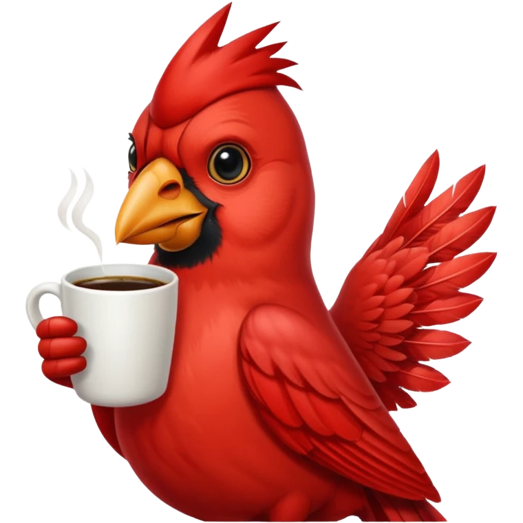 Happy cardinal bird with a cup of coffee emoji