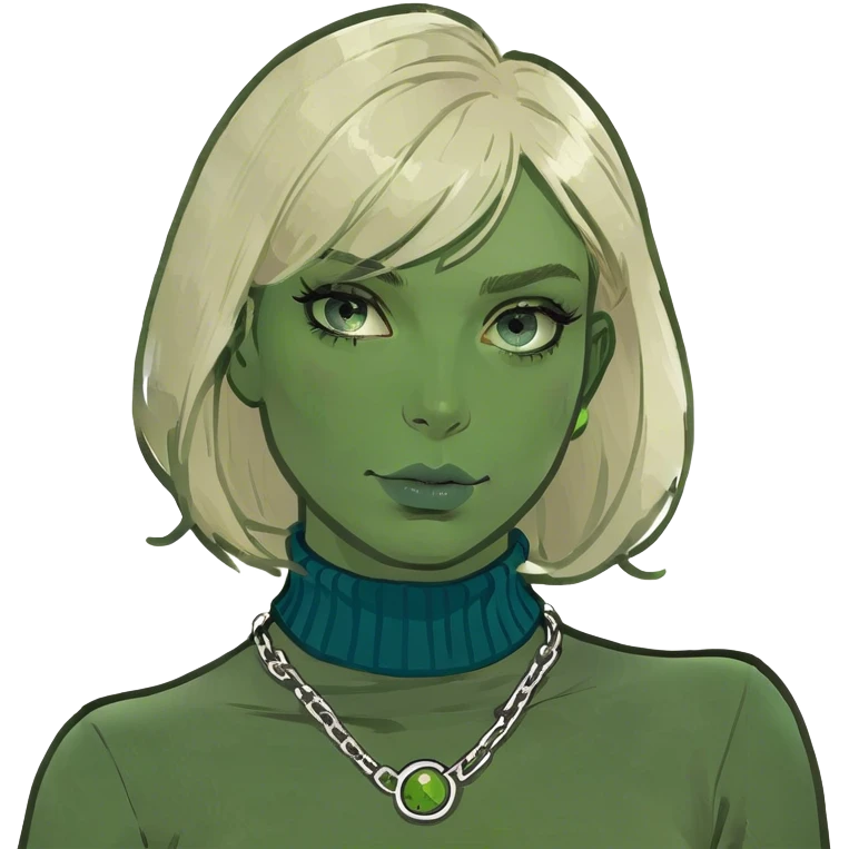 blonde girl in turtleneck portrait blue eyes emoji