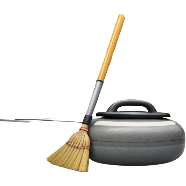 An icon showing a detailed close-up of a curling stone sliding across the ice, with a broom in motion beside it. The background features an indoor stadium with cheering spectators on the stands. Transparent background captures the strategy and focus of curling. emoji