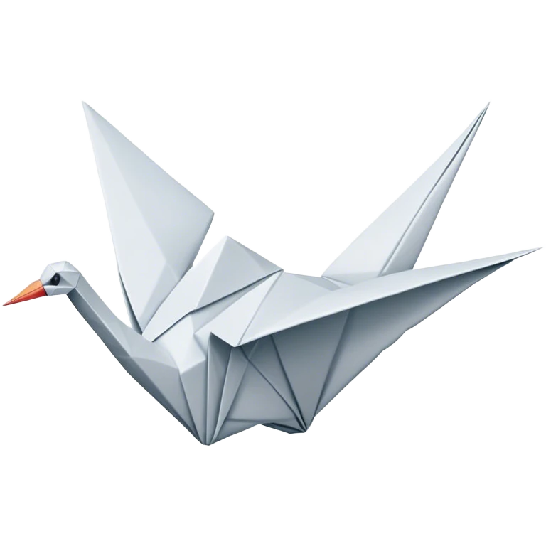 Cinematic Realistic Origami Crane Emoji, featuring a beautifully folded paper crane with crisp, delicate edges and intricate creases. The elegant structure casts soft shadows under warm, natural lighting, with a subtle texture of fine paper enhancing its serene and symbolic presence. emoji