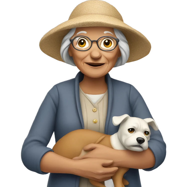 an old woman figure holding a dog emoji