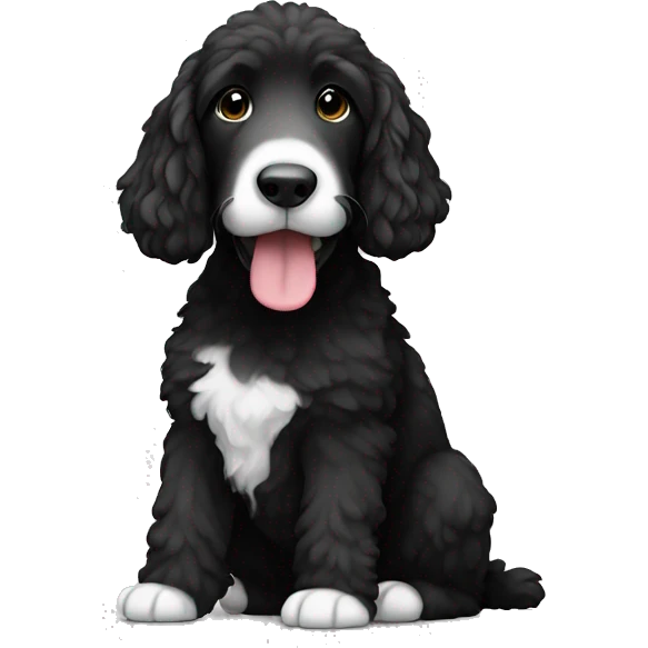 sitting down Bernadoodle black with white near mouth emoji