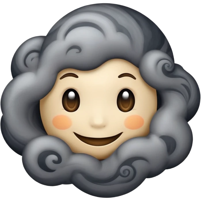 dark gray planet with smoky swirls and clouds with a cute smiling face emoji
