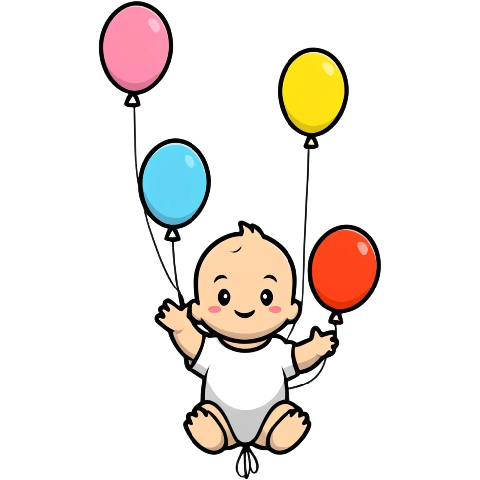 baby surrounded by floating pink balloons emoji
