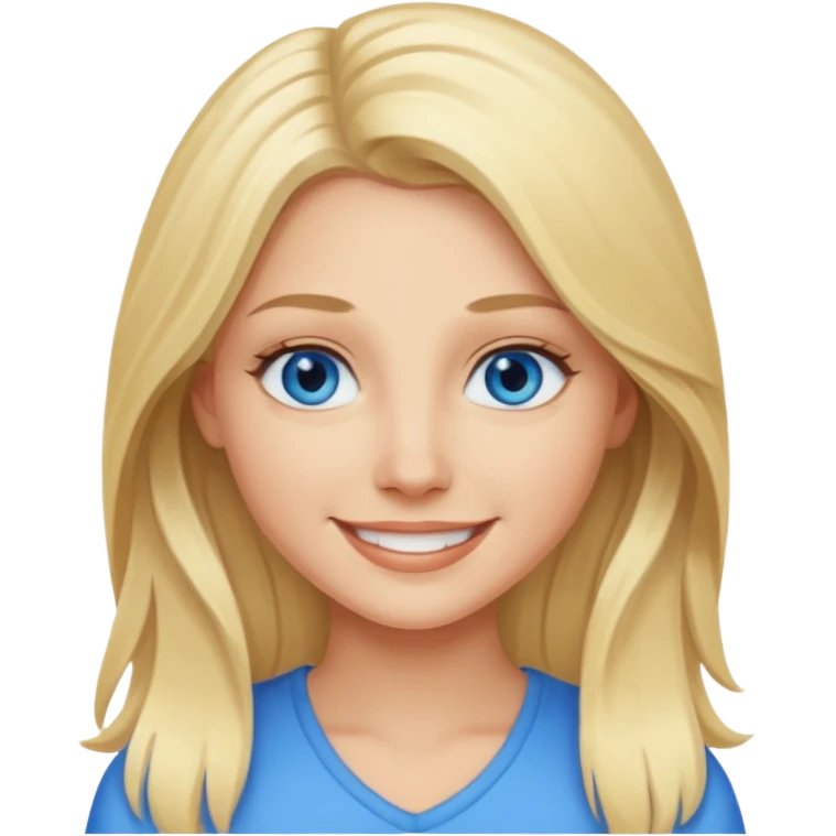 blonde woman blue eyes, long hair, smile emoji